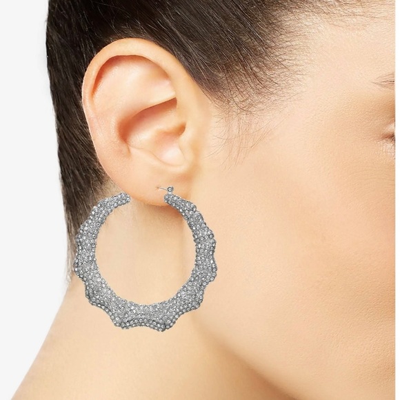 NWT THALIA SODI LARGE SILVER BAMBOO HOOP EARRINGS - Picture 3 of 7